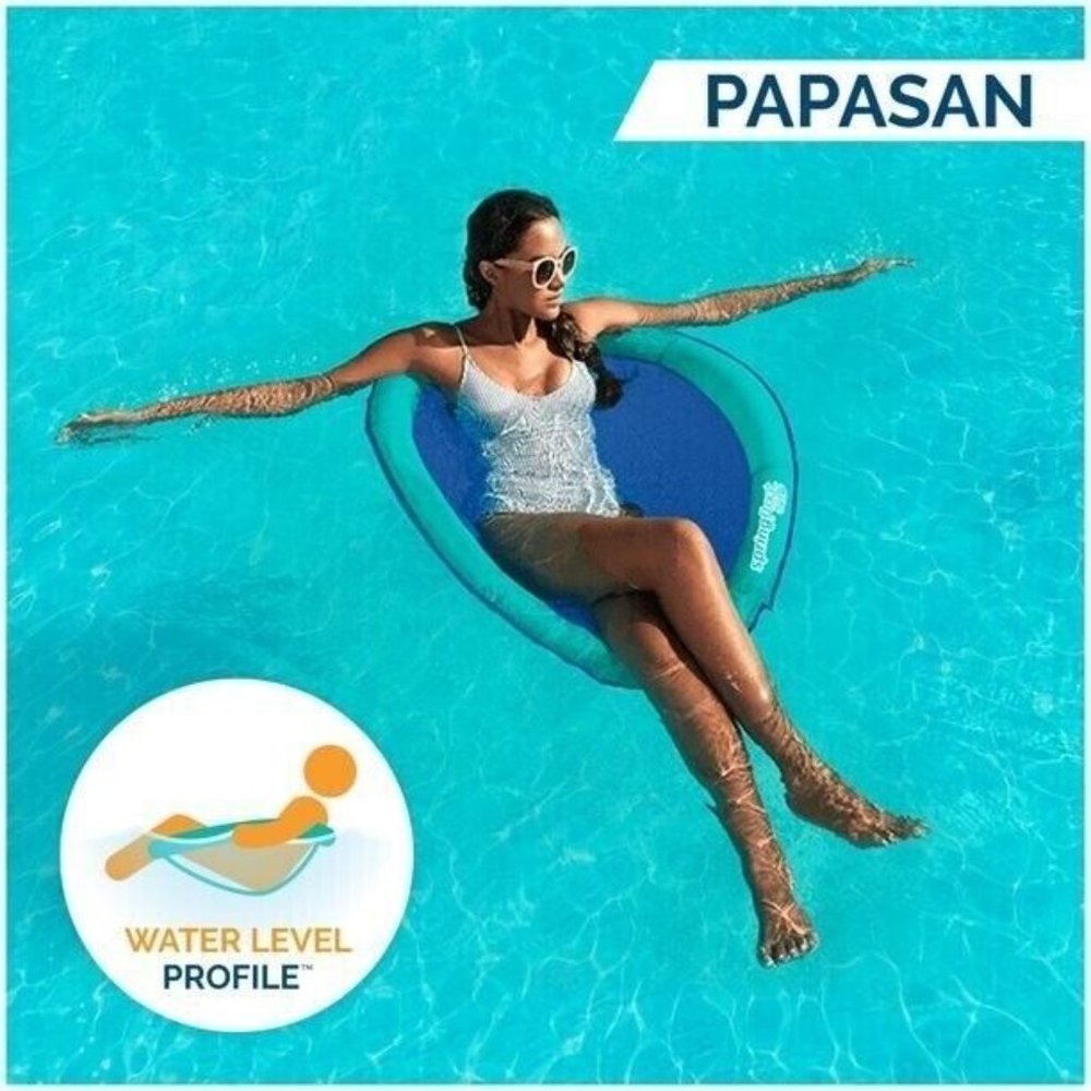 Swimways Spring Float Papasan Inflatable Mesh Seat Round Pool Blue Lounge Chair - Picture 3 of 6